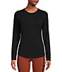 Color:Black - Image 1 - Active At Ease Knit Crew Neck Long Sleeve Relaxed Fit Tee