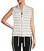 Color:White - Image 1 - Active Banded Collar Drawstring Waist Shine Session Puffer Vest