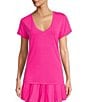 Color:Bright Pink - Image 1 - Antonio Melani Active Impact V-Neck Short Sleeve Relaxed Fit Coordinating Shirt