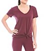Color:Dark Mauve - Image 1 - Active Impact V-Neck Short Sleeve Relaxed Fit Coordinating Knotted Shirt