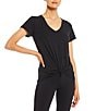 Color:Black - Image 1 - Active Impact V-Neck Short Sleeve Relaxed Fit Coordinating Knotted Tee