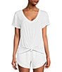 Antonio Melani Active Impact V-Neck Short Sleeve Relaxed Fit Knot Front Coordinating Shirt, Color:White - Image 1