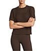 Antonio Melani Active Knit Crew Neck Short Sleeve Pullover, Color:Chocolate - Image 1