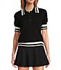 Antonio Melani Active Pointelle Short Sleeve Polo Shirt, Color:Black - Image 1