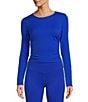 Antonio Melani Active Ruched Crew Neck Long Sleeve Fitted Coordinating Crop Top, Color:Cobalt - Image 1