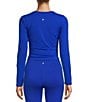 Antonio Melani Active Ruched Crew Neck Long Sleeve Fitted Coordinating Crop Top, Color:Cobalt - Image 2