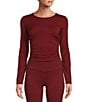 Antonio Melani Active Ruched Crew Neck Long Sleeve Fitted Coordinating Crop Top, Color:Burgundy - Image 1
