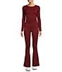 Antonio Melani Active Ruched Crew Neck Long Sleeve Fitted Coordinating Crop Top, Color:Burgundy - Image 3