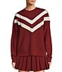 Antonio Melani Active Stripe Piping Crew Neck Long Sleeve Pullover Coordinating Sweatshirt, Color:Burgundy - Image 1