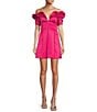 Antonio Melani Adina Textured Satin V Neck Puff Sleeve Mini Dress, Color:Pink Punch - Image 1