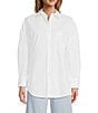 Color:White - Image 1 - Alda Stretch Cotton Collar Long Sleeve Self-Tie Hem Button Front Blouse