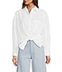 Color:White - Image 3 - Alda Stretch Cotton Collar Long Sleeve Self-Tie Hem Button Front Blouse