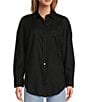 Color:Black - Image 1 - Antonio Melani Alda Linen Blend Point Collar Long Sleeve Self-Tie Hem Button Front Blouse
