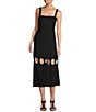 Color:Black - Image 1 - Amalia Linen Blend Square Neck Sleeveless Circle Cut Out Sheath Midi Dress