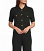 Antonio Melani Amina Button Front Short Sleeve Collar Sweater - Image 1
