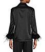 Color:Black - Image 2 - Angeline Notch Collar Long Sleeve Feathered Button Front Silk Top