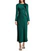 Antonio Melani Asher Satin Crew Neck Long Sleeve Maxi Dress, Color:Emerald - Image 1