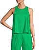 Color:Fern - Image 1 - Audrey Woven Stretch Linen Round Neck Sleeveless Coordinating Top