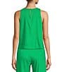 Color:Fern - Image 2 - Audrey Woven Stretch Linen Round Neck Sleeveless Coordinating Top