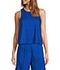 Color:Riptide - Image 1 - Audrey Woven Stretch Linen Blend Round Neck Sleeveless Coordinating Top