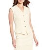 Antonio Melani Bae Linen Blend Gold Button V-Neck Sleeveless Coordinating Vest - Image 4