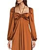 Color:Ember - Image 3 - Bella Satin Halter Neck Long Sleeve Midi Dress