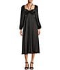 Color:Black - Image 1 - Bella Satin Halter Neck Long Sleeve Midi Dress