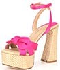 Color:Hot Pink - Image 4 - Bindi Satin Bow Raffia Platform Sandals