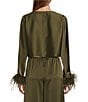 Antonio Melani Blyss Drapey Satin Boat Neck Long Sleeve Feather Cuff Blouse - Image 6