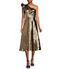 Color:Black/Gold - Image 1 - Bridgett Jacquard One Shoulder Asymmetrical A-Line Dress