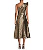 Color:Black/Gold - Image 2 - Bridgett Jacquard One Shoulder Asymmetrical A-Line Dress