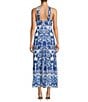 Antonio Melani Bronwyn Blue Tile Print Linen Blend Halter Neck A-Line Dress, Color:Blue Tile - Image 2