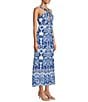 Antonio Melani Bronwyn Blue Tile Print Linen Blend Halter Neck A-Line Dress, Color:Blue Tile - Image 3