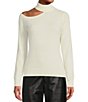 Color:Ivory - Image 1 - Brooke Cut-Out Mock Neck Long Sleeve Cashmere Sweater