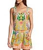 Antonio Melani Brooks Printed Coordinating Linen Square Neck Sleeveless Blouse, Color:Green Paisley - Image 1