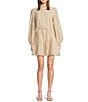 Antonio Melani Brynn Eyelet Button Front Long Sleeve Tie Waist Dress, Color:Natural - Image 1