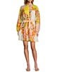 Antonio Melani Brynn Floral Print Dress Mock Neck Long Sleeve Self-Tie Button Front Dress, Color:Peach Floral - Image 1