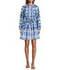 Antonio Melani Brynn Navy Scarf Print Long Sleeve Tie Waist Dress, Color:Navy Multi - Image 1