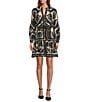 Antonio Melani Brynn Printed Cotton Voile Printed Mock Neck Long Sleeve Drop Waist Dress, Color:Natural/Black - Image 1