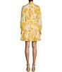 Color:Yellow Floral - Image 2 - Brynn Printed Cotton Voile Mock Neck Long Sleeve Dress