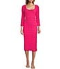 Color:Raspberry - Image 1 - Bubble Smocked Knit Square Neck Long Sleeve Lucie Midi Sheath Dress