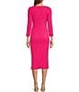 Color:Raspberry - Image 2 - Bubble Smocked Knit Square Neck Long Sleeve Lucie Midi Sheath Dress