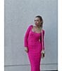 Color:Raspberry - Image 4 - Bubble Smocked Knit Square Neck Long Sleeve Lucie Midi Sheath Dress