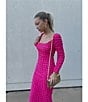Color:Raspberry - Image 5 - Bubble Smocked Knit Square Neck Long Sleeve Lucie Midi Sheath Dress