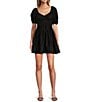 Antonio Melani Chappell Sweetheart Neckline Short Puff Sleeve Smocked Babydoll Dress, Color:Black - Image 1