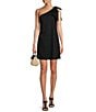 Color:Black - Image 1 - Charlie Linen Blend One Shoulder Shift Dress