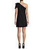 Color:Black - Image 2 - Charlie Linen Blend One Shoulder Shift Dress