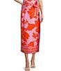Color:Mandarin Flower - Image 1 - Clio Floral Printed Satin Coordinating Wrap Midi Skirt