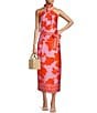 Color:Mandarin Flower - Image 3 - Clio Floral Printed Satin Coordinating Wrap Midi Skirt