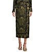 Antonio Melani Clio Motif Printed Satin High Rise Wrap Sheath Midi Coordinating Skirt, Color:Green Motif - Image 1
